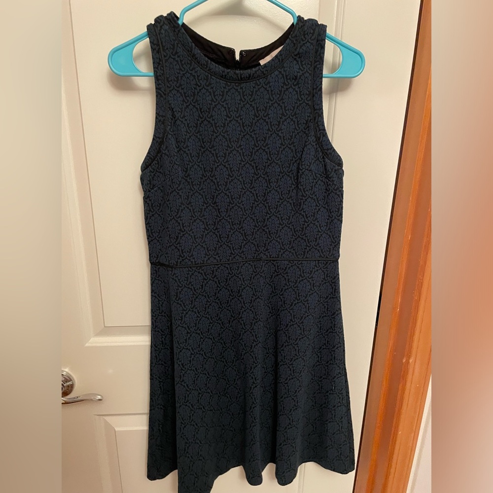 LOFT Size 6 Teal/Black Damask Dress